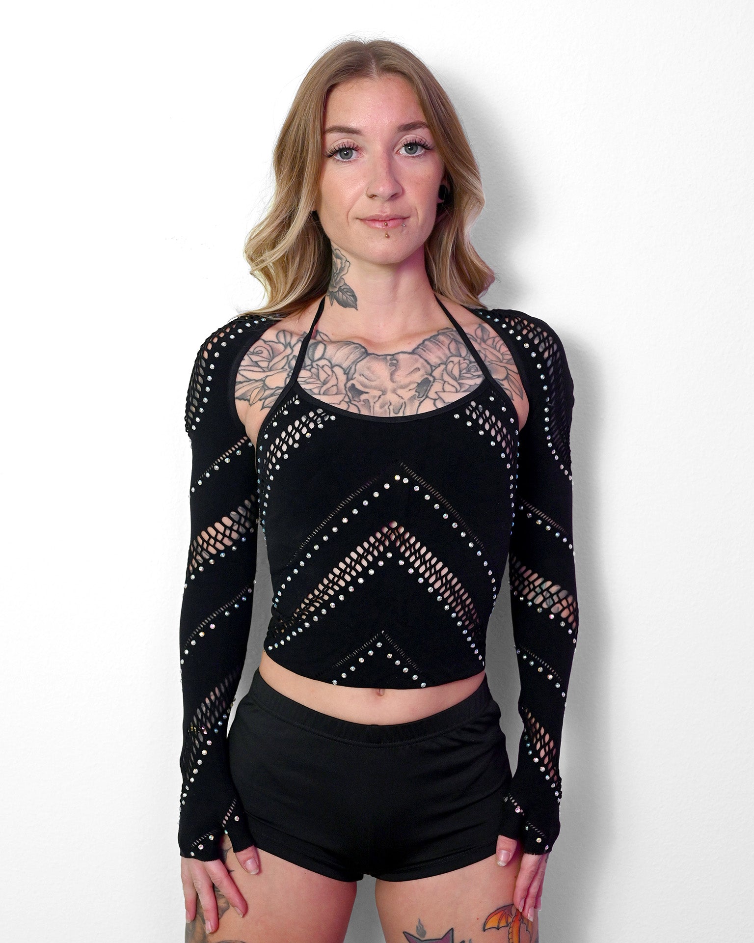 Schwarzes Neckholder-Bolero-Set