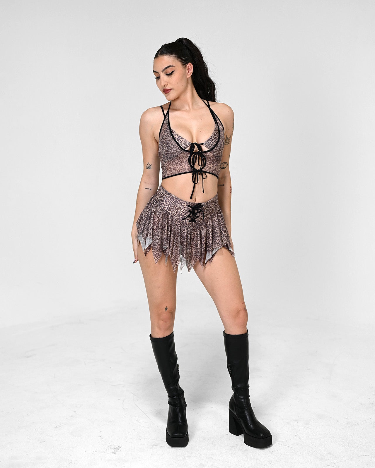 Wild Side Leopard Two Piece Set Leopard Luxe Mesh Crop Top – Sheer