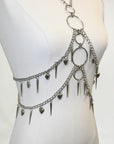 Stainless steel Heartbreaker harness for festival fashion lovers. Durable and bold, perfect for layering over bodysuits and jumpsuits.