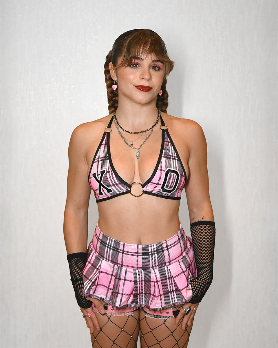 Pink Plaid Bikini Top
