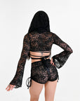 Lace hooded rave accessory.