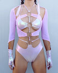 Pink 4 - Ring Cutout Bodysuit - SUSPEX Rave Outfits