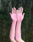 Pink Rhinestone Fingerless Gloves