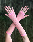Pink Rhinestone Fingerless Gloves