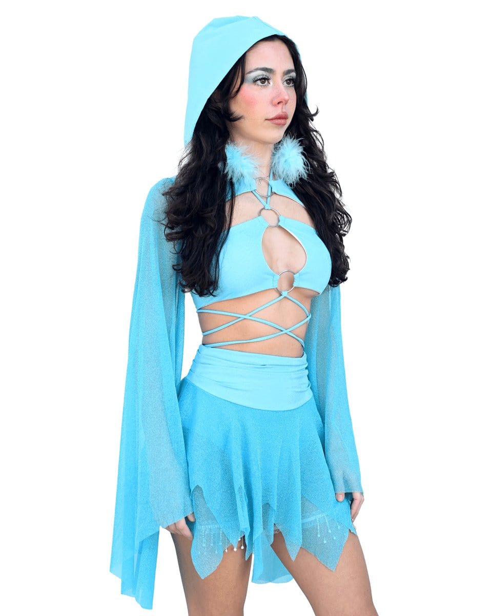 Blue Bell Sleeve Hooded Shrug Top - SUSPEX Rave Outfits