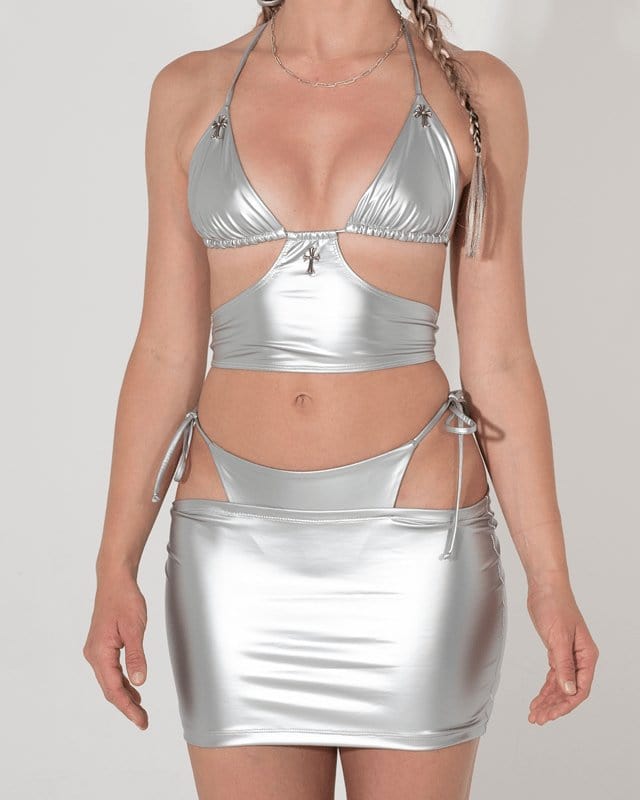 Metallic Built - In Bikini Mini Skirt - SUSPEX Rave Outfits