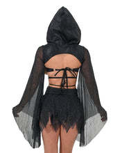 Lade das Bild in den Galerie-Viewer, Black Bell Sleeve Hooded Shrug Top - SUSPEX Rave Outfits
