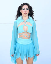 Lade das Bild in den Galerie-Viewer, Blue Bell Sleeve Hooded Shrug Top - SUSPEX Rave Outfits
