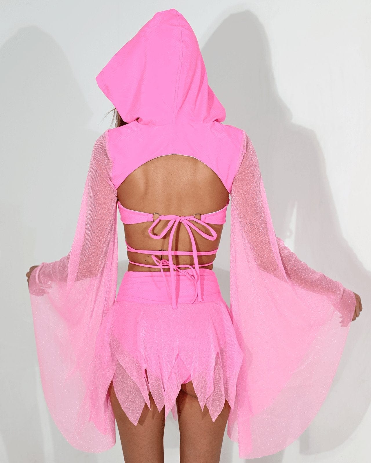 Pink Bell Sleeve Hooded Shrug Top - SUSPEX Rave Outfits