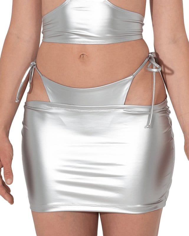 Metallic Built - In Bikini Mini Skirt - SUSPEX Rave Outfits