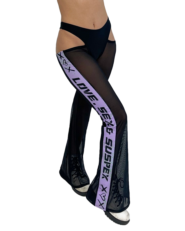 Purple Sport Mesh Cutout Pants