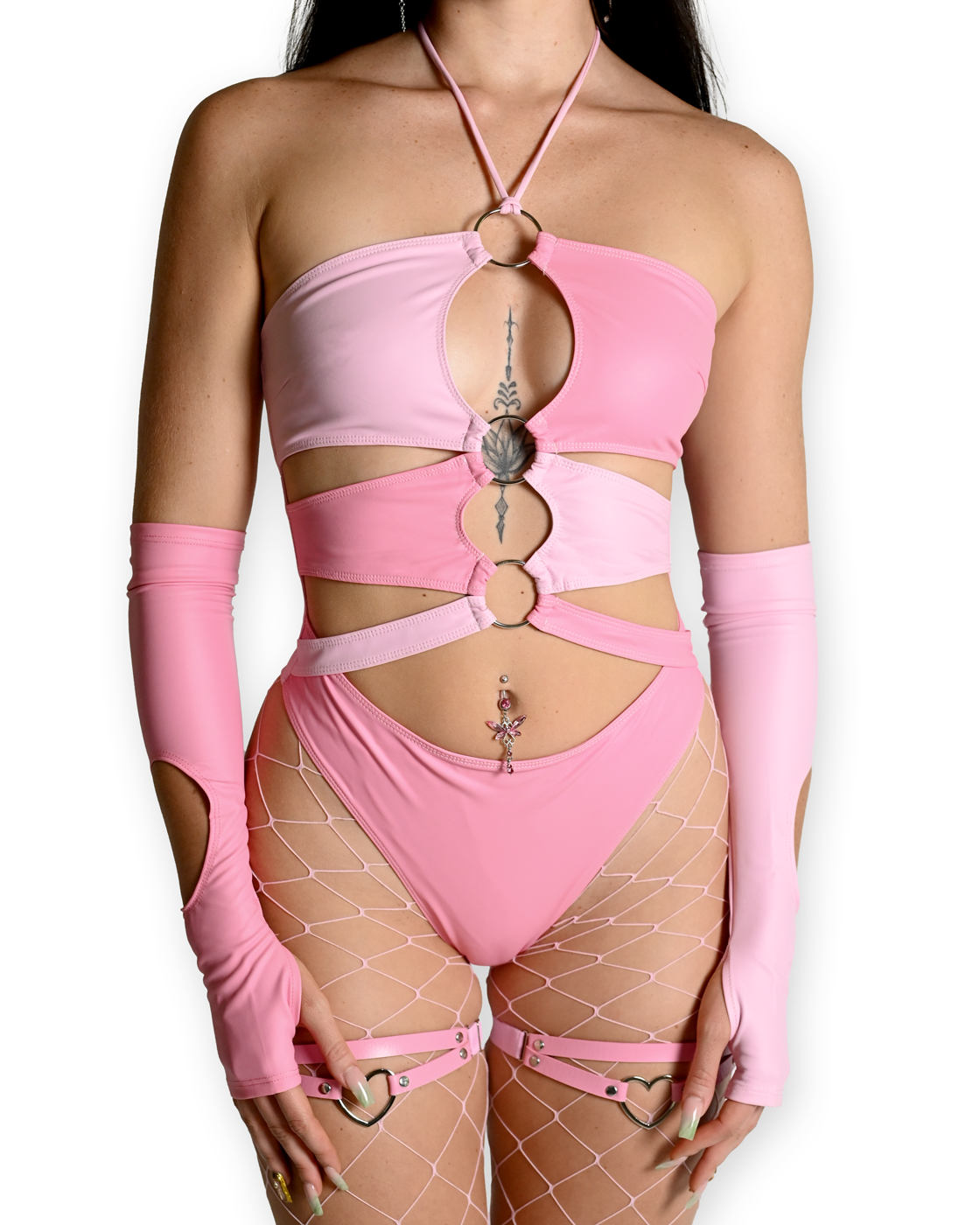 Pink 3-Ring Cutout Bodysuit