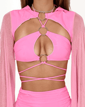 Load image into Gallery viewer, Pink-Tie-Top-with-Keyhole-for-Rave-Outfits
