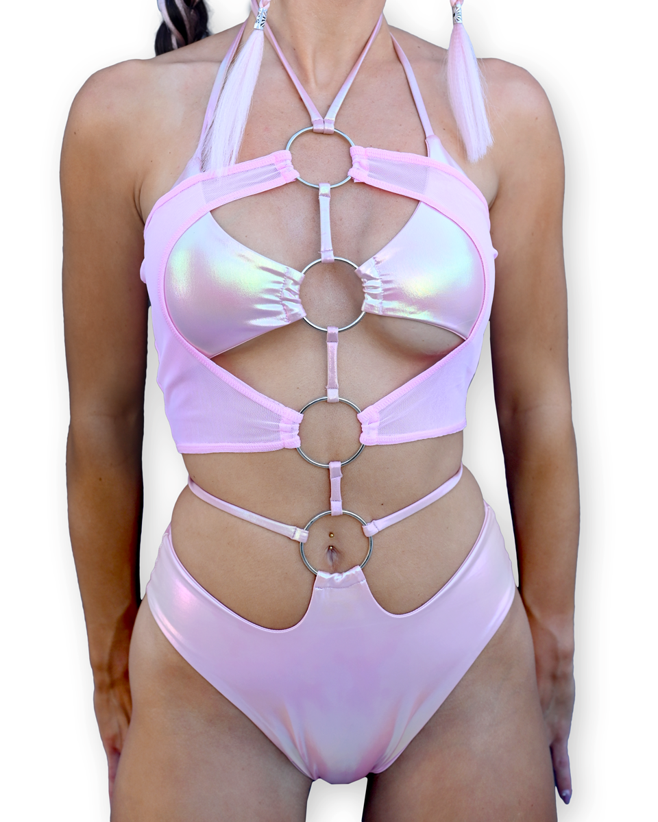 Pink 4-Ring Cutout Bodysuit