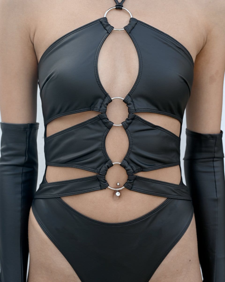 Black 3 - Ring Cutout Bodysuit - SUSPEX Rave Outfits