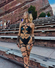 Load image into Gallery viewer, Black 4 - Ring Cutout Bodysuit - SUSPEX Rave Outfits
