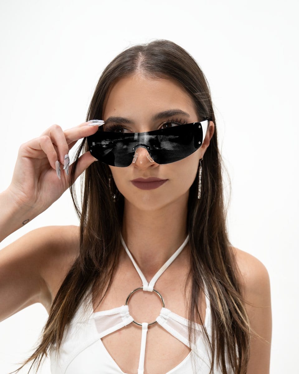 Black and White Shield Sunglasses - SUSPEX Rave Outfits