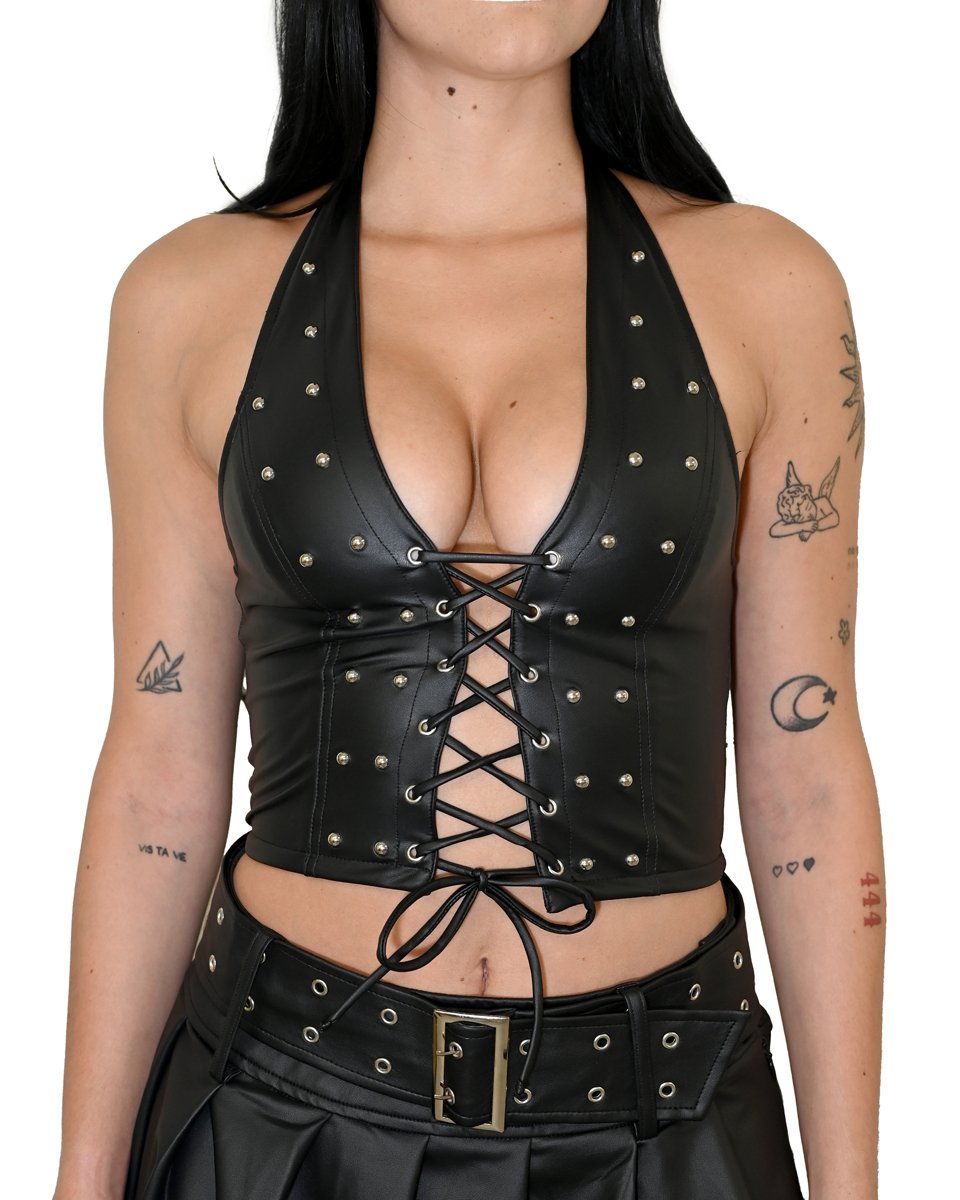 Black Corset Halter Top - SUSPEX Rave Outfits