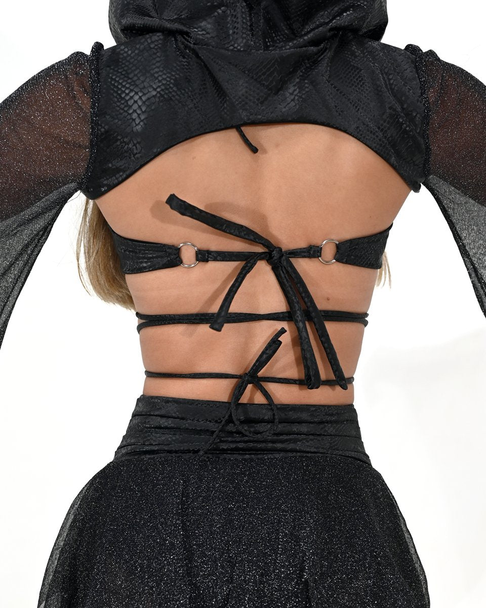 Black Keyhole Ring Tie Top - SUSPEX Rave Outfits