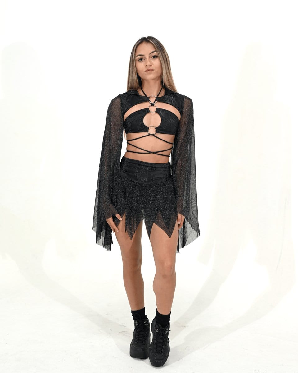 Black Pixie Mesh Mini Skirt - SUSPEX Rave Outfits