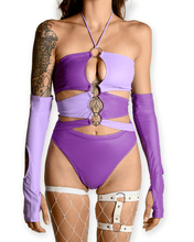 Load image into Gallery viewer, festival ready purple cutout bodysuit
