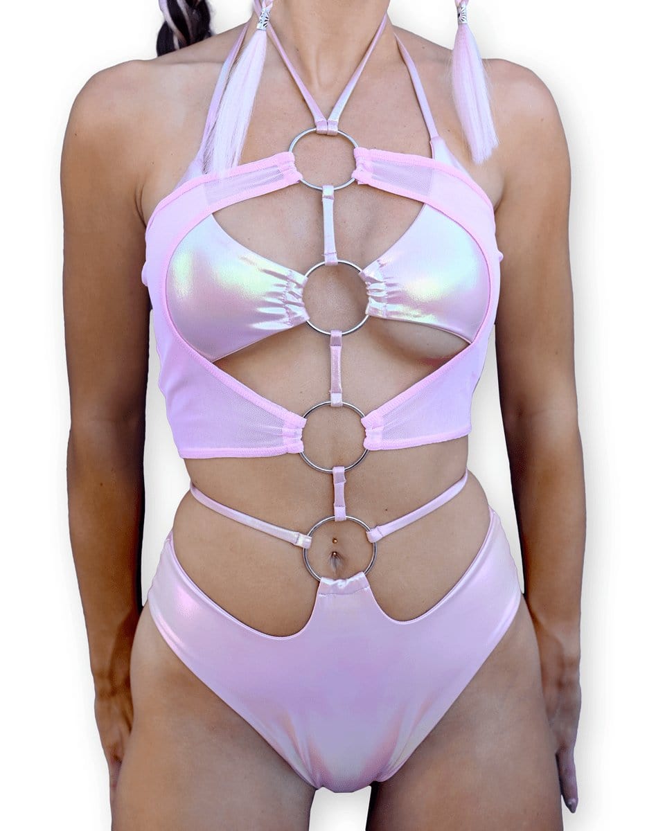 Pink 4 - Ring Cutout Bodysuit - SUSPEX Rave Outfits