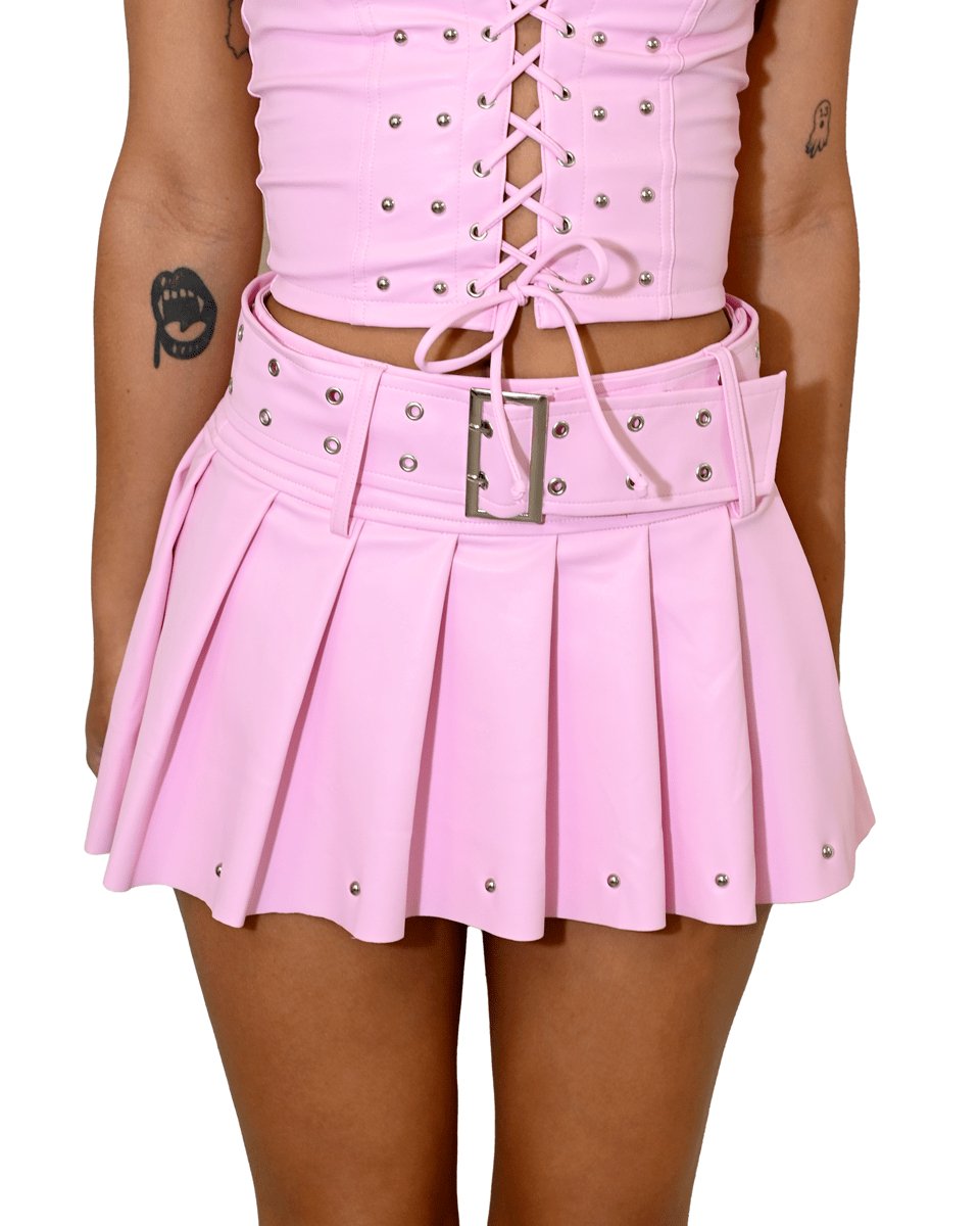 Pink Belted Mini Skirt - SUSPEX Rave Outfits