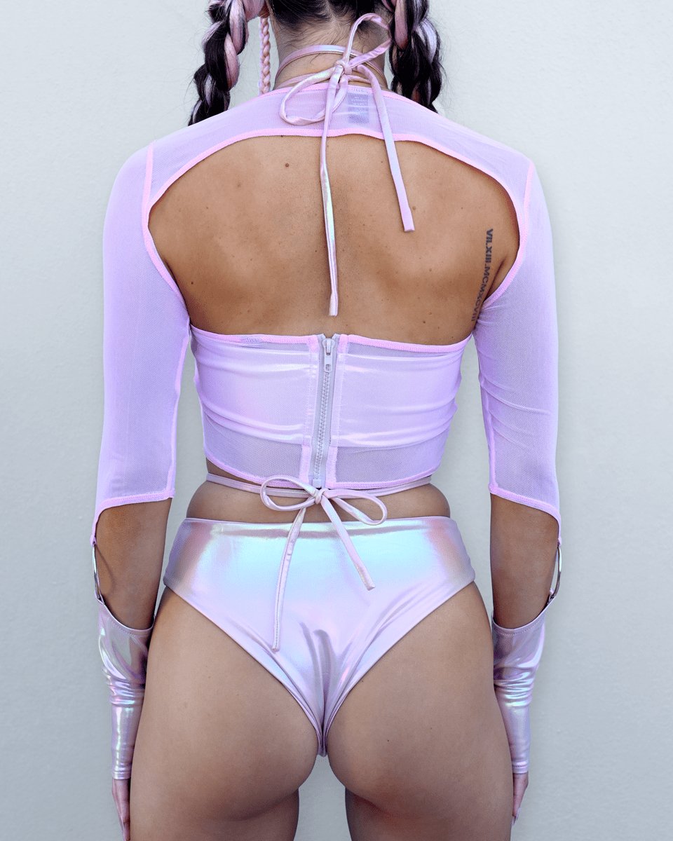 Pink Mesh O - Ring Sleeves - SUSPEX Rave Outfits