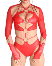 Load image into Gallery viewer, Red 4-Ring Cutout Bodysuit
