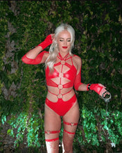 Load image into Gallery viewer, Red 4 - Ring Cutout Bodysuit - SUSPEX Rave Outfits
