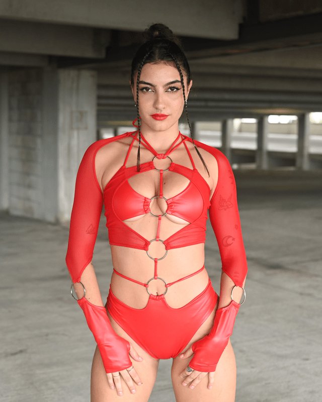 Red Mesh O - Ring Sleeves - SUSPEX Rave Outfits