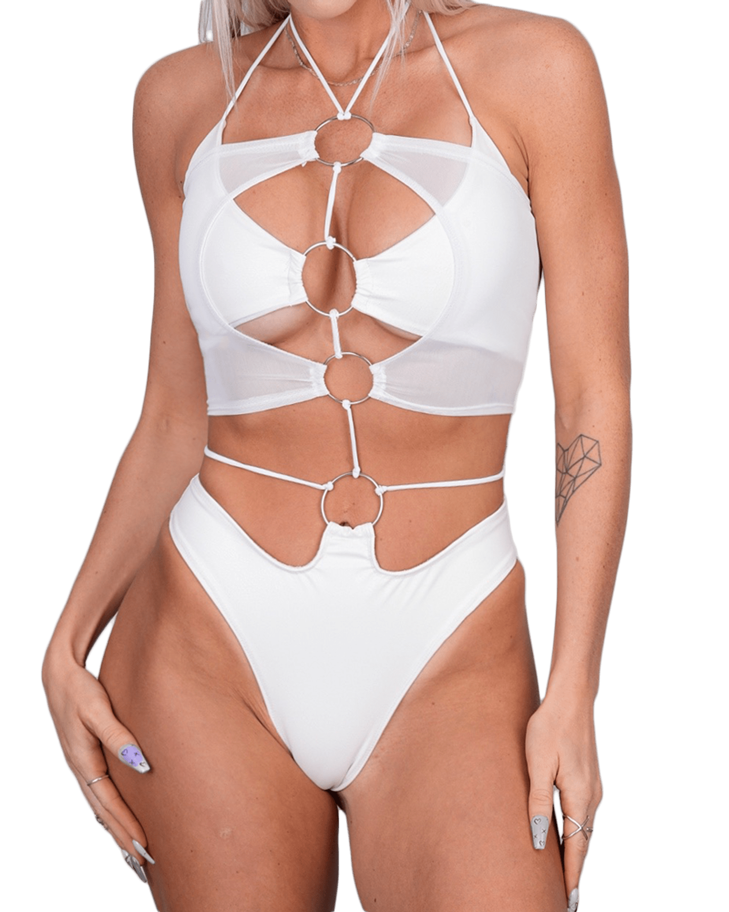 White 4-Ring Cutout Bodysuit