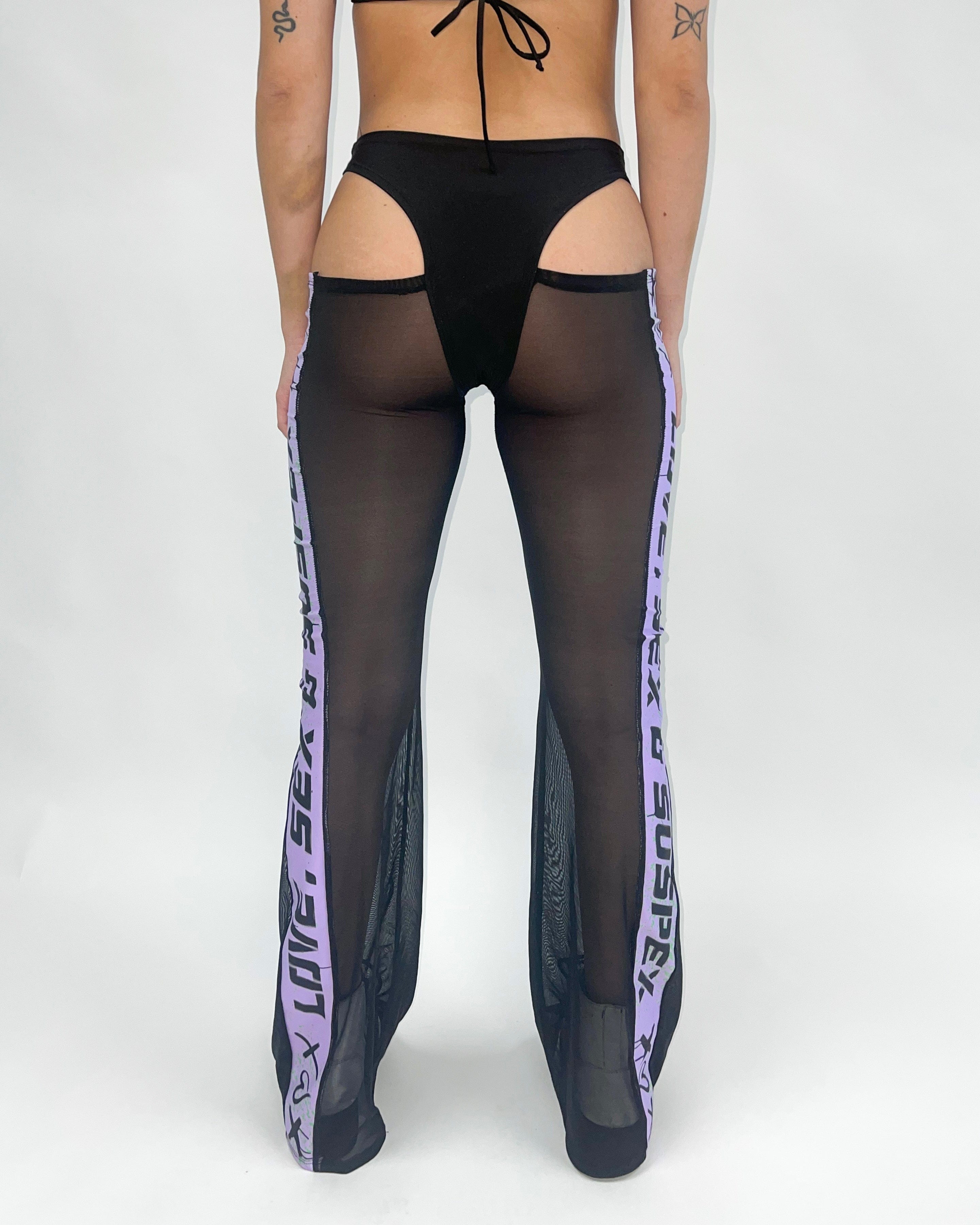 Purple Sport Mesh Cutout Pants